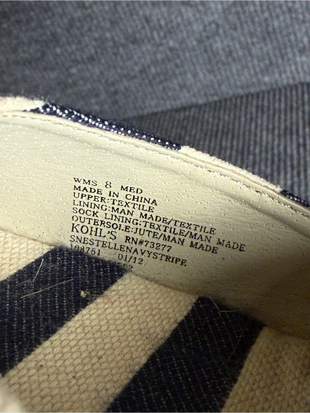Sonoma Striped Navy and Cream Espadrille Wedge Sandals with Ankle Tie Size 8